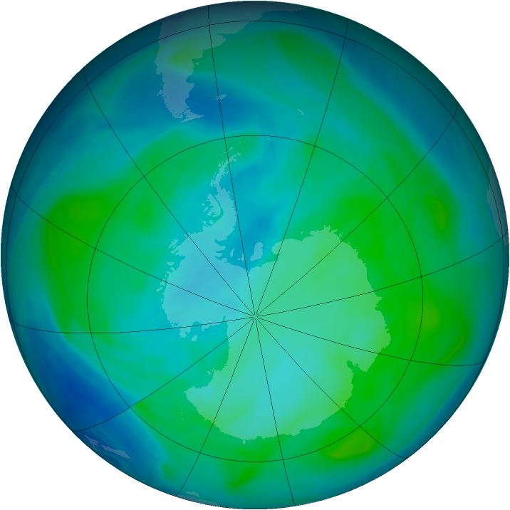 Antarctic ozone map for 21 January 2008